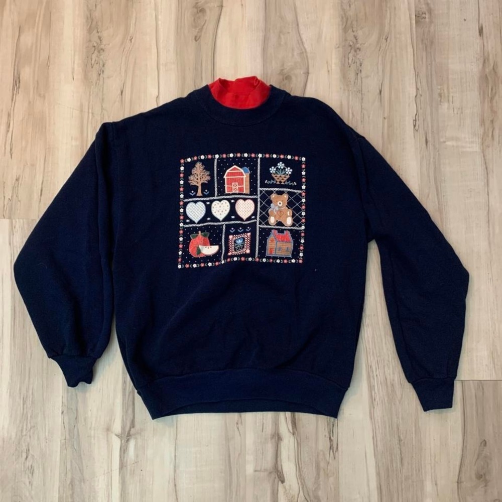 Vintage 1980s crewneck sweatshirt with‎ embroidered animals Jerzees size Large